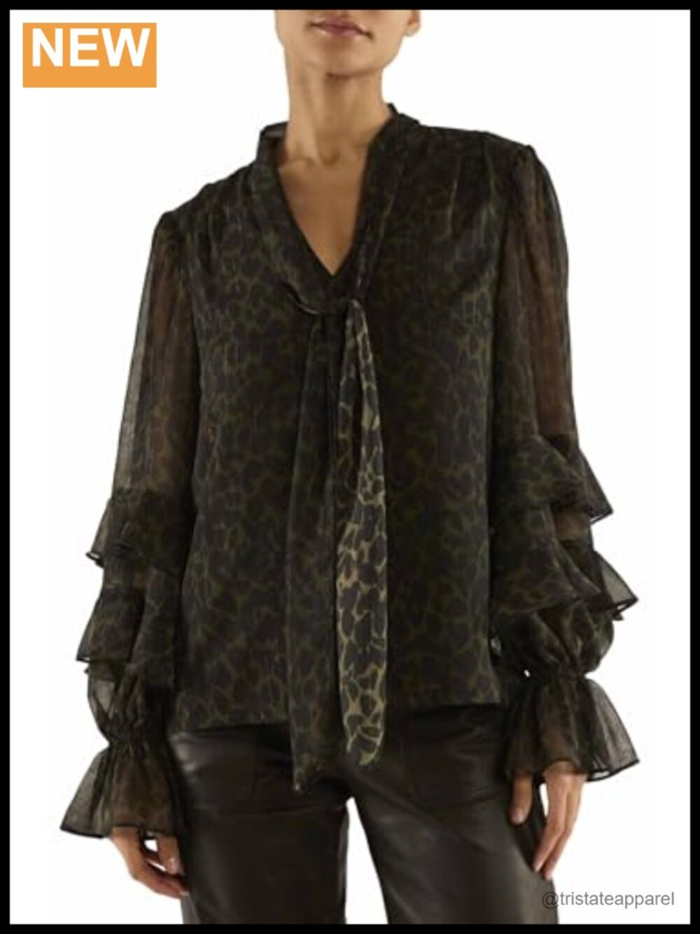 Relaxed Fit V-Neck Long Sleeve Printed Blouse Blouse